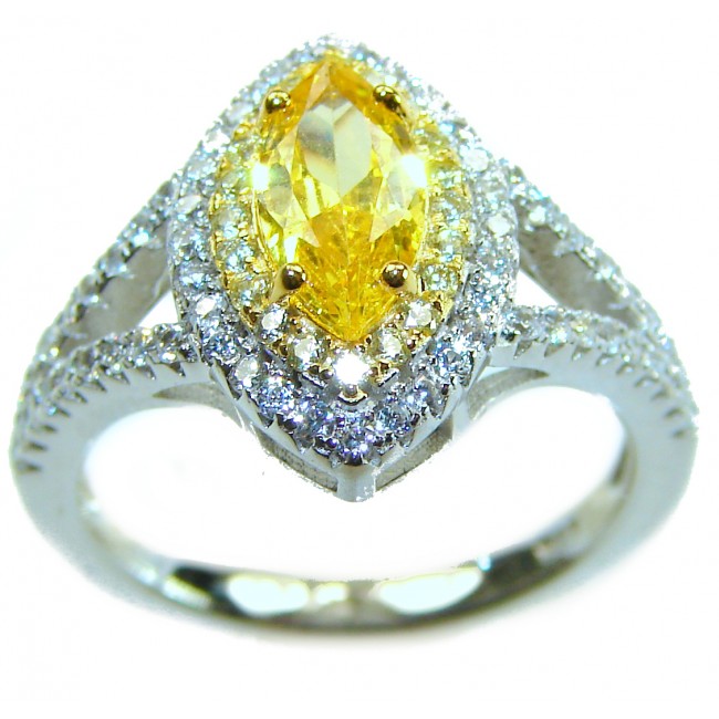 Marquise cut 4.2 carat yellow Sapphire .925 Sterling Silver brilliantly handcrafted ring s. 7 1/4