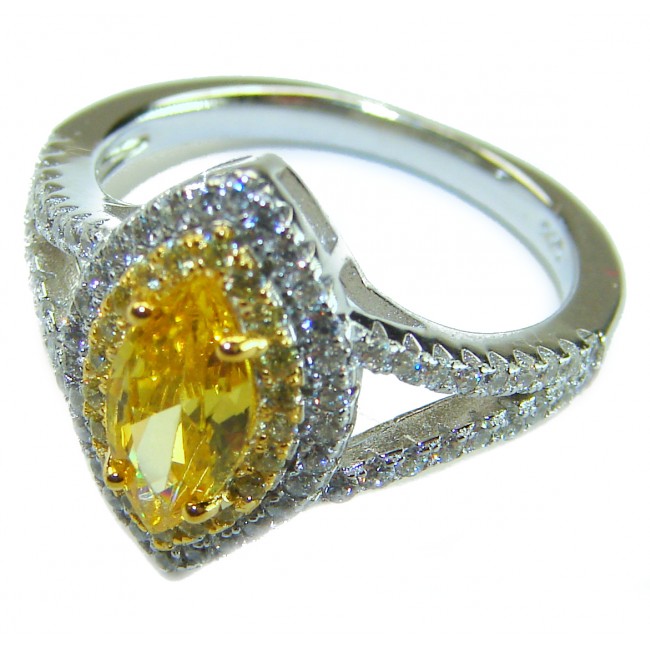 Marquise cut 4.2 carat yellow Sapphire .925 Sterling Silver brilliantly handcrafted ring s. 7 1/4