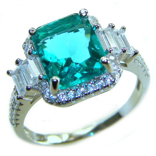 Art Deco 8.9 carat authentic Aquamarine .925 Sterling Silver Handcrafted Ring size 8