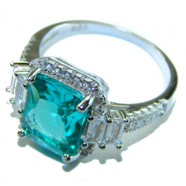 Art Deco 8.9 carat authentic Aquamarine .925 Sterling Silver Handcrafted Ring size 8