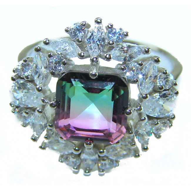 Assher cut 7.8 carat Brazilian Tourmaline .925 Sterling Silver Perfectly handcrafted Ring s. 7 1/2