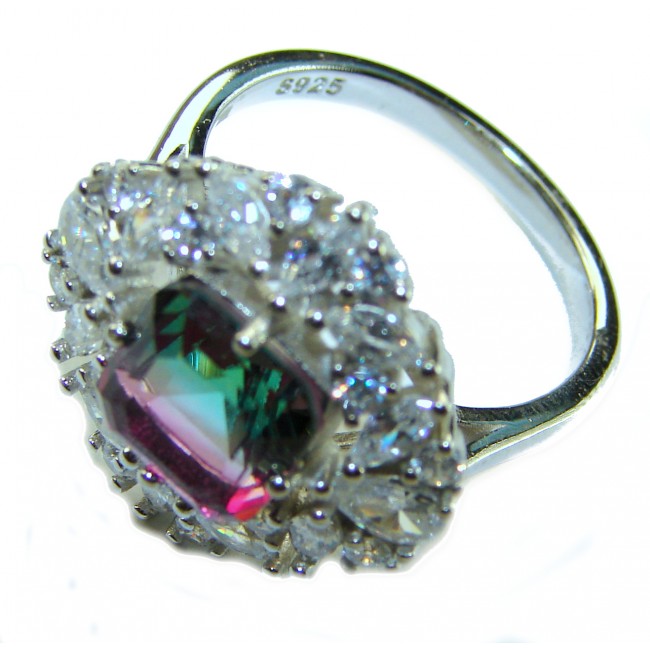 Assher cut 7.8 carat Brazilian Tourmaline .925 Sterling Silver Perfectly handcrafted Ring s. 7 1/2