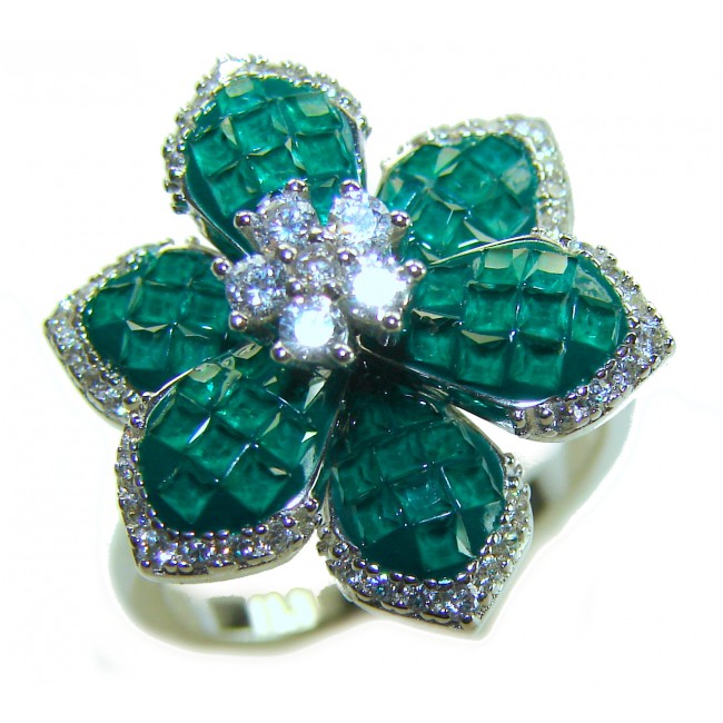 Authentic 12.2 carat Colombian Emerald .925 Sterling Silver handcrafted Ring size 6 - photo 2