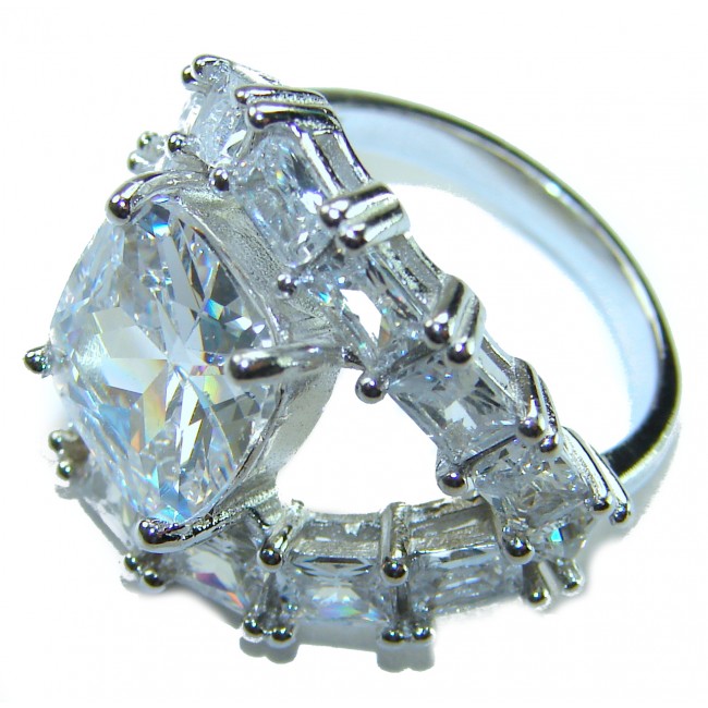 New Concept 14.5 carat White Topaz .925 Sterling Silver ring size 7 - Side view of white topaz and sterling silver ring.
