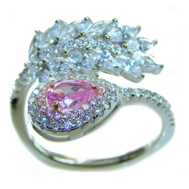 Blooming Orchid 2.8 carat Pink Kunzite .925 Silver handcrafted Cocktail Ring s. 8 1/2