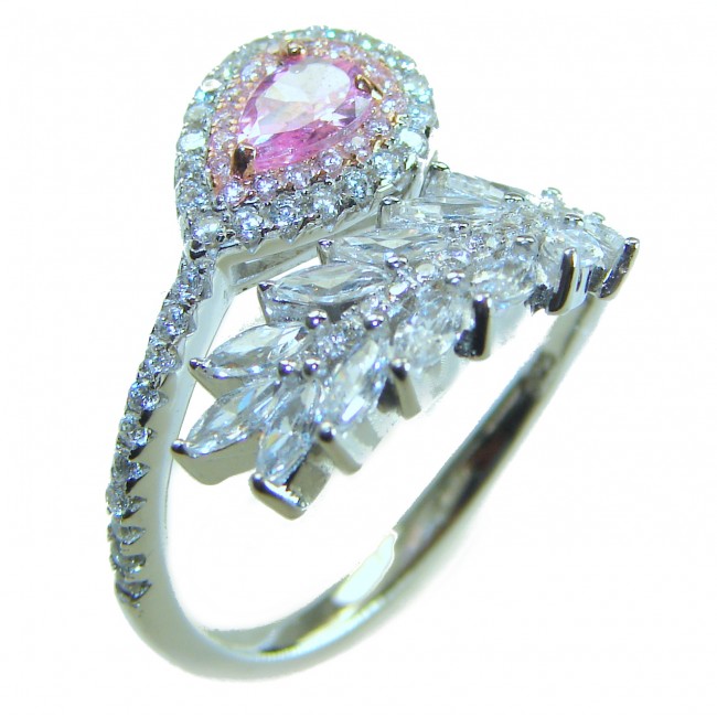 Blooming Orchid 2.8 carat Pink Kunzite .925 Silver handcrafted Cocktail Ring s. 8 1/2