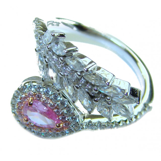 Blooming Orchid 2.8 carat Pink Kunzite .925 Silver handcrafted Cocktail Ring s. 8 1/2
