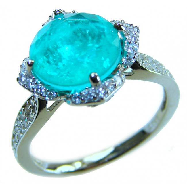 4.4 carat natural Colombian Emerald .925 Sterling Silver handmade Statement Ring size 8 1/4