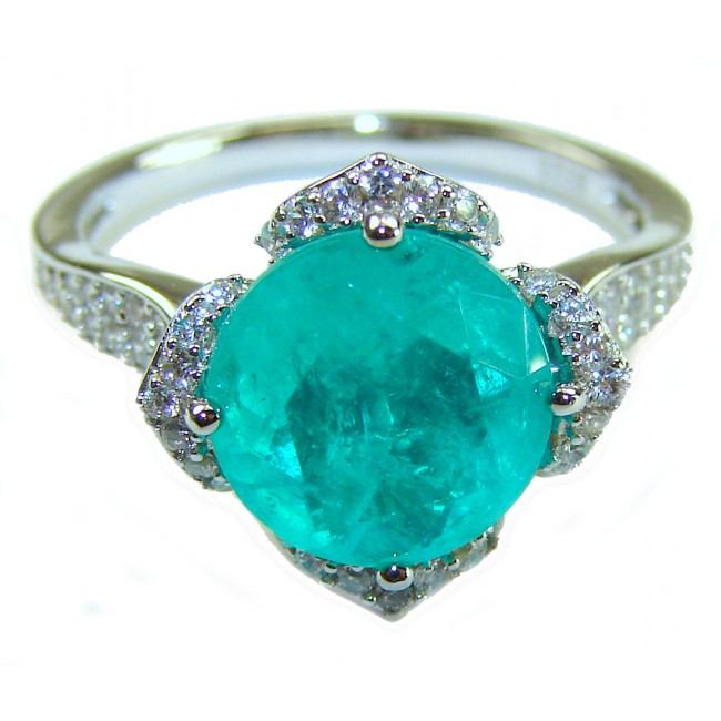 4.4 carat natural Colombian Emerald .925 Sterling Silver handmade Statement Ring size 8 1/4