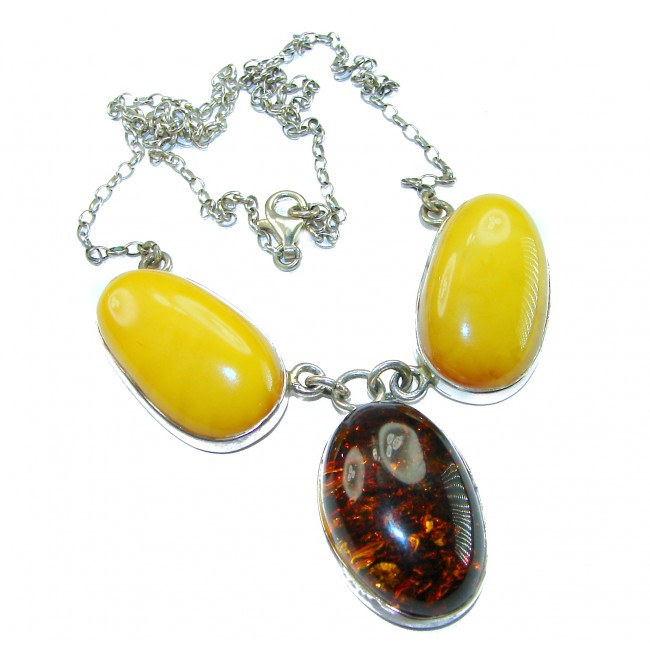 Wonderful 2 Colors Elegant Genuine Baltic Amber .925 Silver handcrafted Necklace
