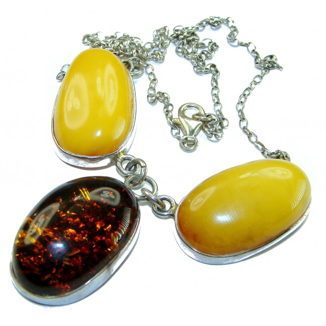 Wonderful 2 Colors Elegant Genuine Baltic Amber .925 Silver handcrafted Necklace