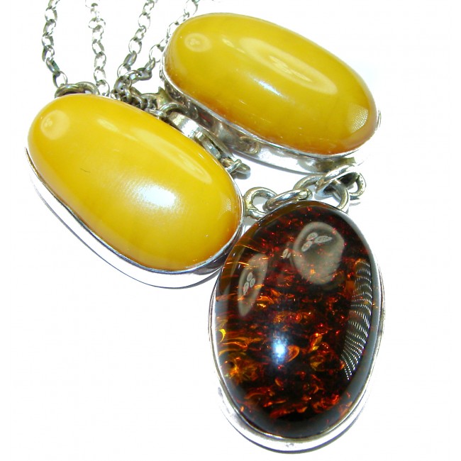 Wonderful 2 Colors Elegant Genuine Baltic Amber .925 Silver handcrafted Necklace