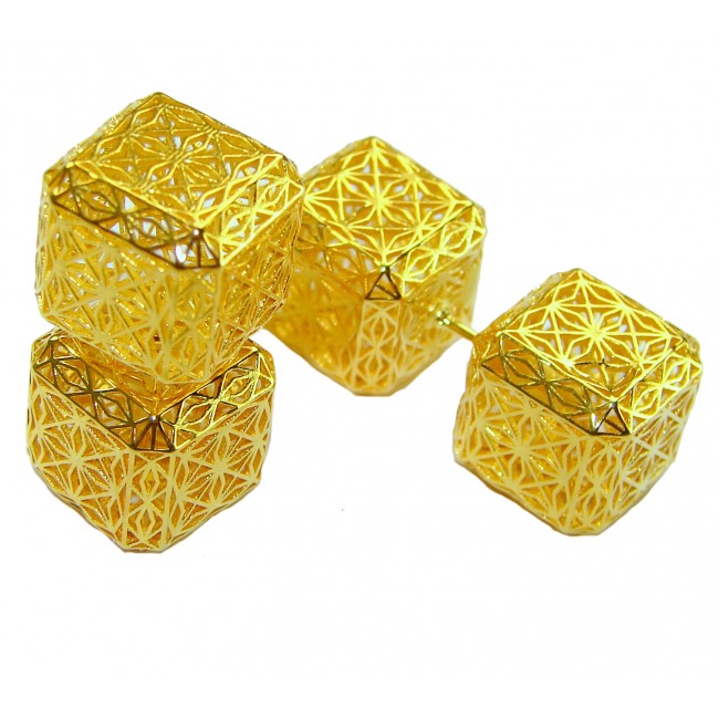 Black Label Collection -golden cubes- Dubai Style - Natural 22K Gold over .925 Sterling Silver handmade earrings