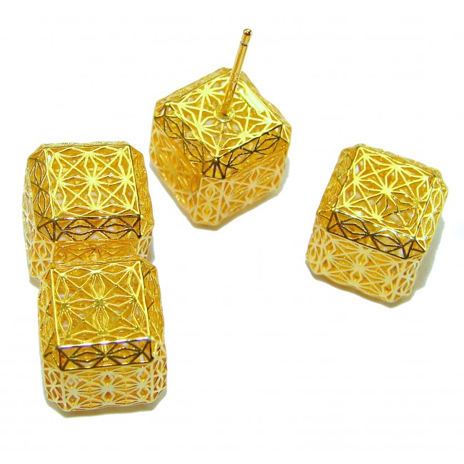Black Label Collection -golden cubes- Dubai Style - Natural 22K Gold over .925 Sterling Silver handmade earrings