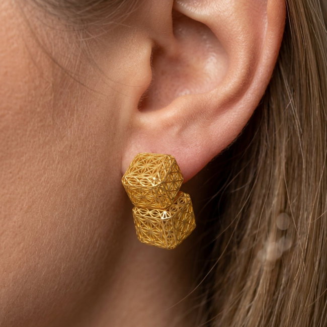 Black Label Collection -golden cubes- Dubai Style - Natural 22K Gold over .925 Sterling Silver handmade earrings