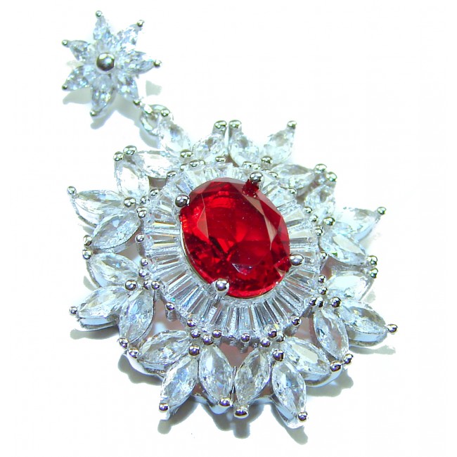Heirloom Genuine 4.5 carat Ruby .925 Sterling Silver handmade Pendant - Ruby pendant in sterling silver, stone close-up view