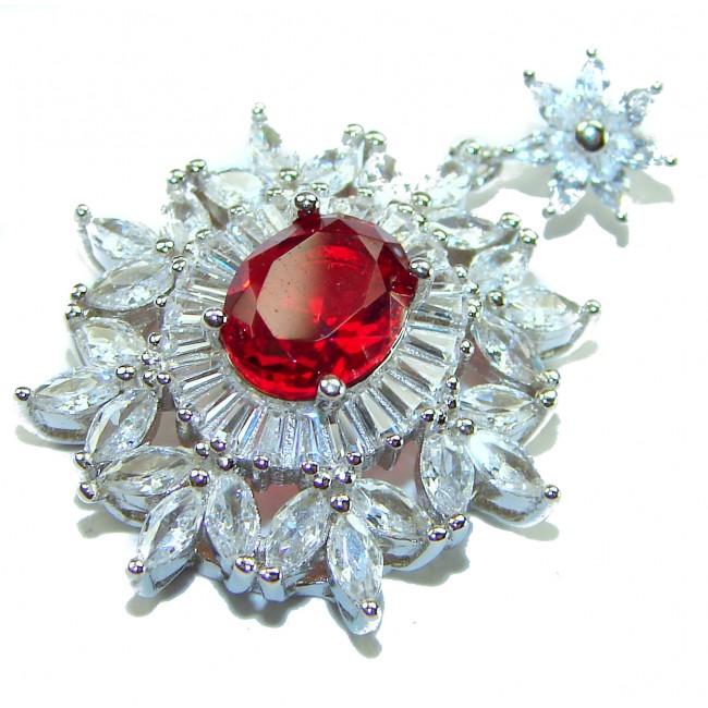 Heirloom Genuine 4.5 carat Ruby .925 Sterling Silver handmade Pendant - Ruby with surrounding stones close-up on sterling silver setting