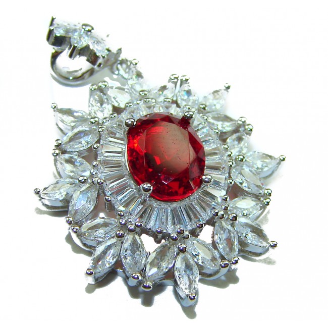 Heirloom Genuine 4.5 carat Ruby .925 Sterling Silver handmade Pendant - Close-up of heirloom ruby and silver pendant, intricate stone setting