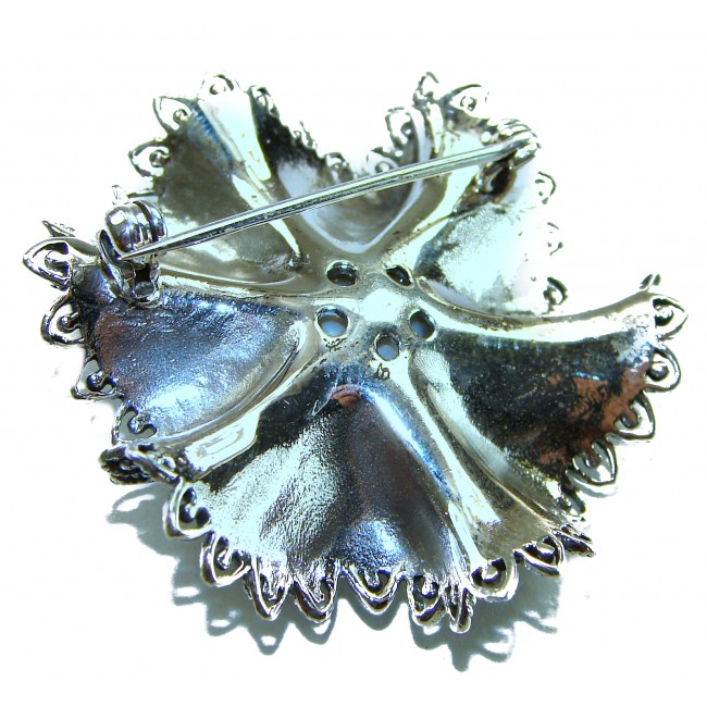 Genuine white Pearl Marcasite .925 Sterling Silver handcrafted Brooch