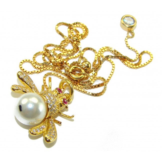 Precious Bees Genuine Pearl 14K Gold Gold over .925 Sterling Silver handcrafted handcrafted Necklace
