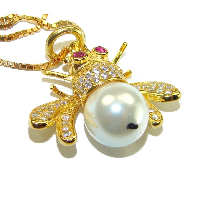 Precious Bees Genuine Pearl 14K Gold Gold over .925 Sterling Silver handcrafted handcrafted Necklace