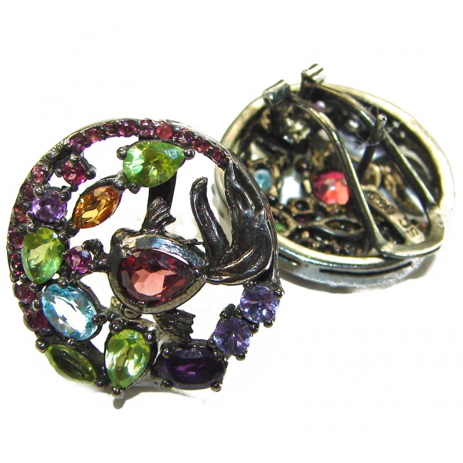 Elizabeth Authentic 12.9 carat Garnet .925 Sterling Silver brilliantly dipped in black rhodium handcrafted earrings