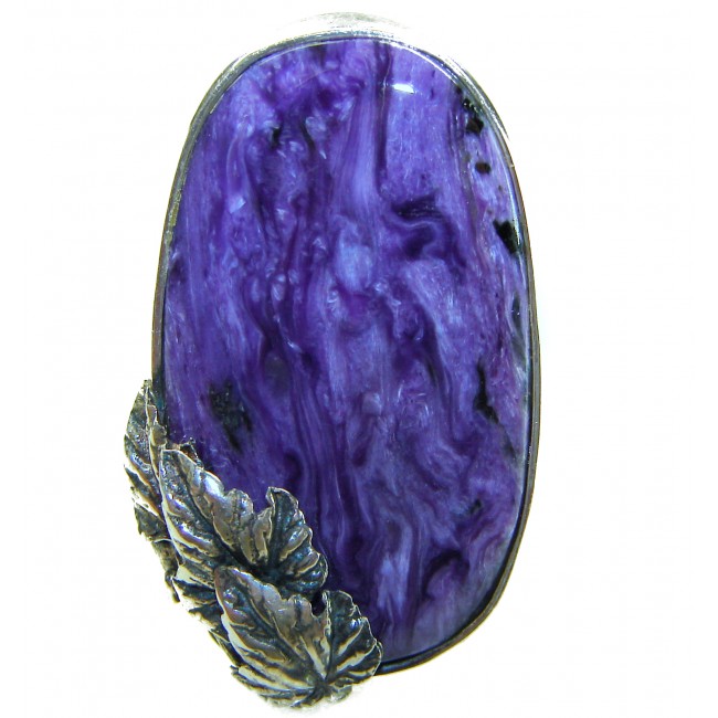 Large Natural Siberian Charoite .925 Sterling Silver handcrafted Large ring size 8 adjustable