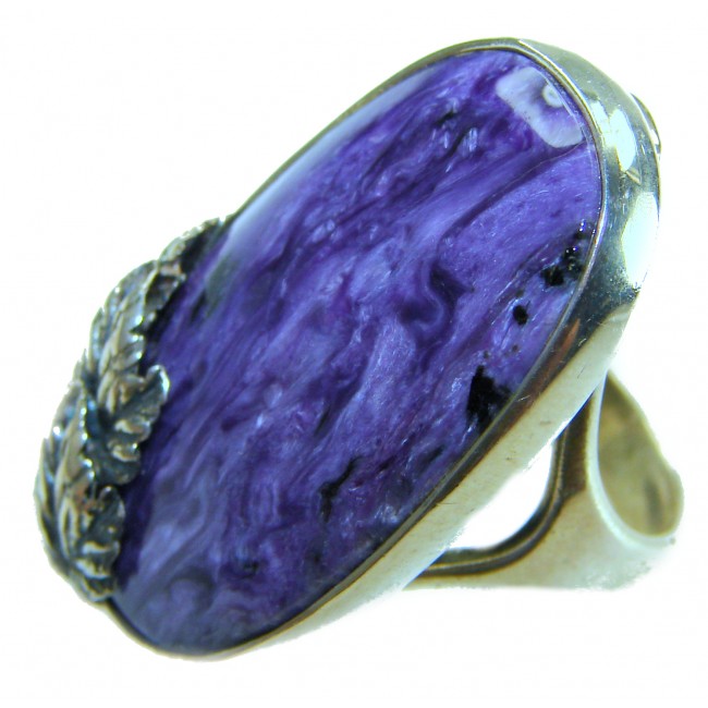 Large Natural Siberian Charoite .925 Sterling Silver handcrafted Large ring size 8 adjustable