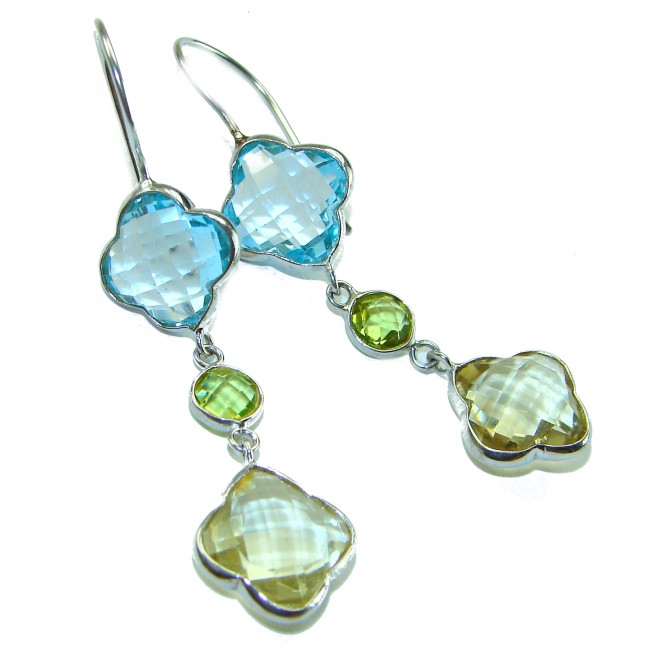 Clover 15.7 carat Swiss Blue Topaz Green Amethyst .925 Sterling Silver Statement earrings - photo 3