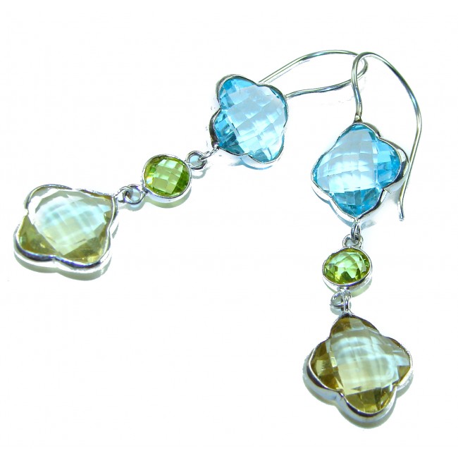 Clover 15.7 carat Swiss Blue Topaz Green Amethyst .925 Sterling Silver Statement earrings - photo 2