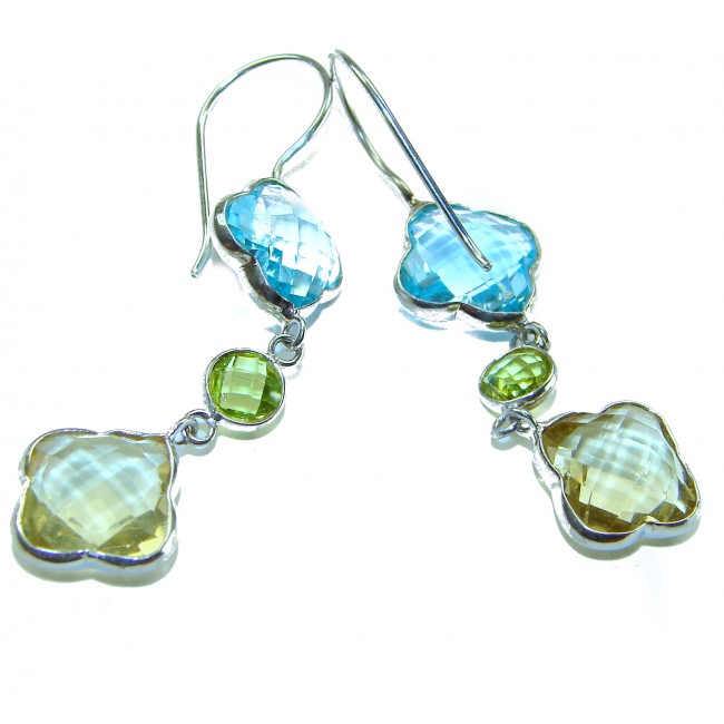 Clover 15.7 carat Swiss Blue Topaz Green Amethyst .925 Sterling Silver Statement earrings - photo 1