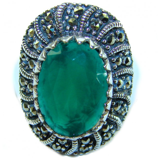 Authentic 12.2 carat Colombian Emerald .925 Sterling Silver handcrafted Ring size 7 1/4