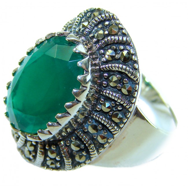 Authentic 12.2 carat Colombian Emerald .925 Sterling Silver handcrafted Ring size 7 1/4