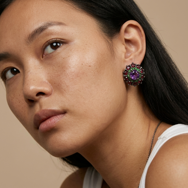 Lavender Beauty authentic 11.2 carat Amethyst .925 Sterling Silver dipped in black rhodium handcrafted earrings