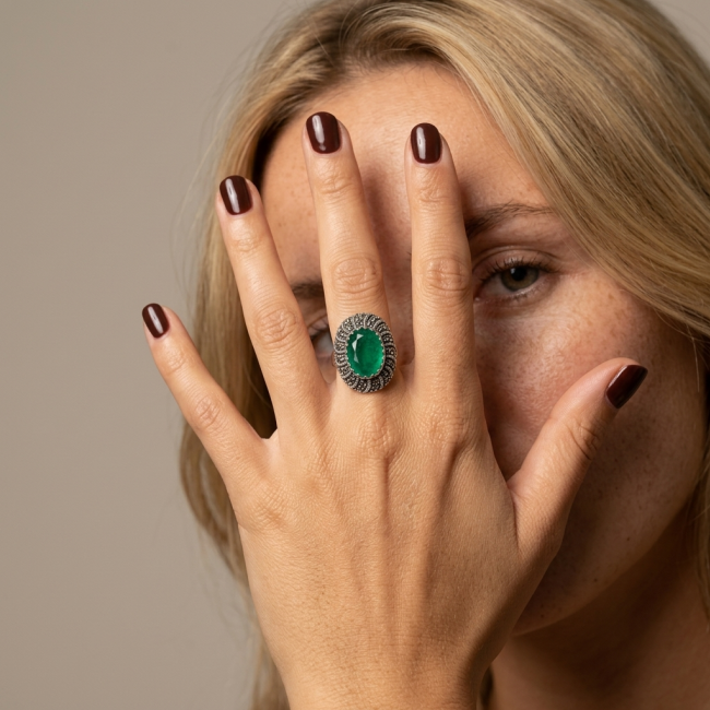 Authentic 12.2 carat Colombian Emerald .925 Sterling Silver handcrafted Ring size 7 1/4