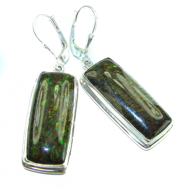 Green Aura Canadian Fire Ammolite .925 Sterling Silver handcrafted earrings