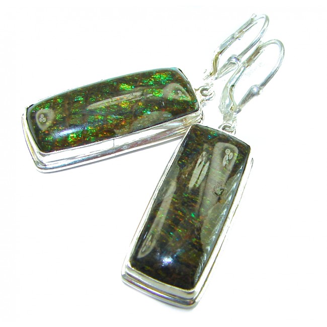 Green Aura Canadian Fire Ammolite .925 Sterling Silver handcrafted earrings
