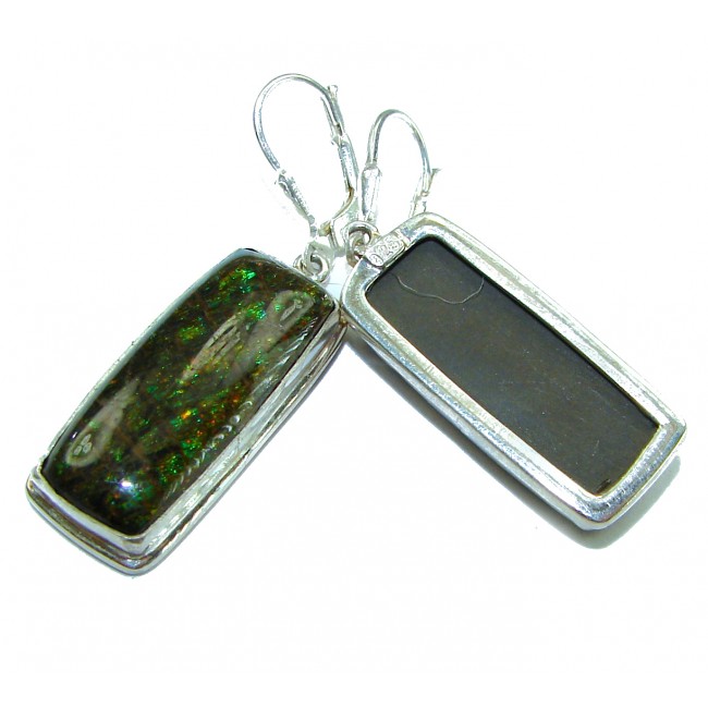 Green Aura Canadian Fire Ammolite .925 Sterling Silver handcrafted earrings
