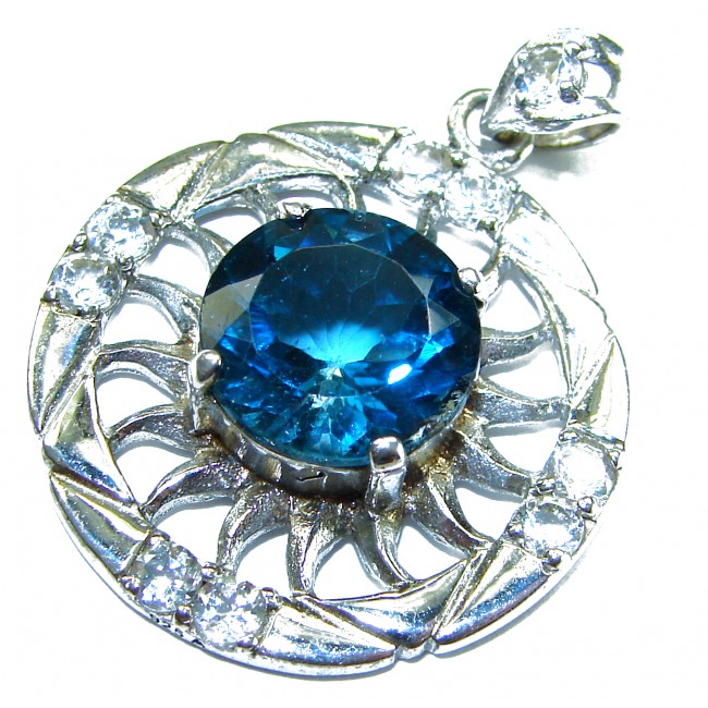Enchanted Ocean's Drop 8.5 carat London Blue Topaz .925 Sterling Silver handmade Pendant