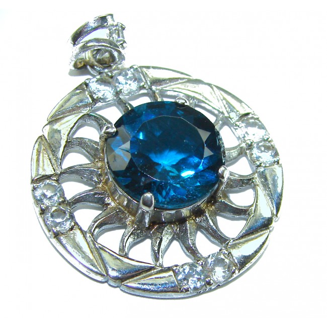 Enchanted Ocean's Drop 8.5 carat London Blue Topaz .925 Sterling Silver handmade Pendant