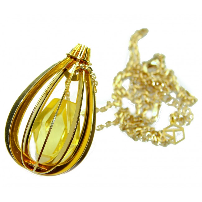 Wonderland Elegant Genuine Baltic Amber 22K Gold over .925 Silver handcrafted Necklace
