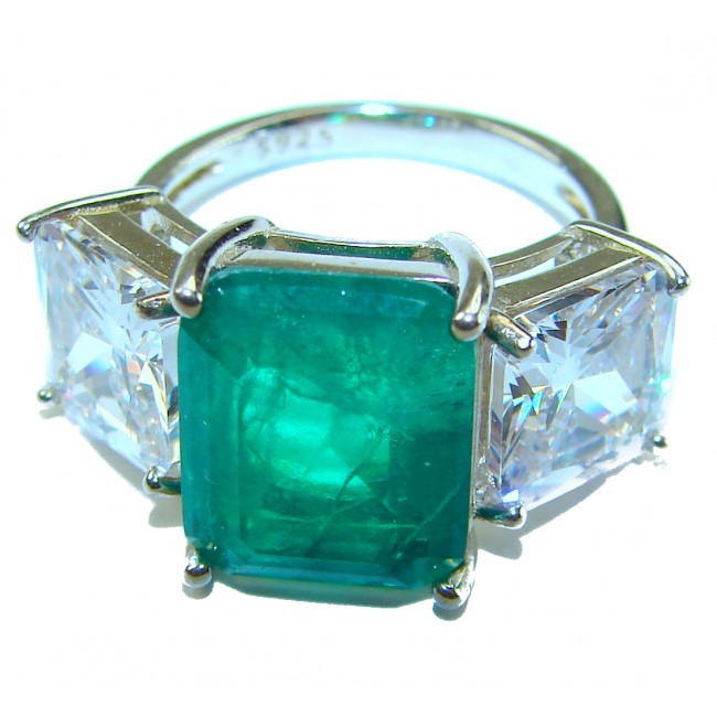 11.4 carat natural Colombian Emerald .925 Sterling Silver handmade Statement Ring size 6 1/4
