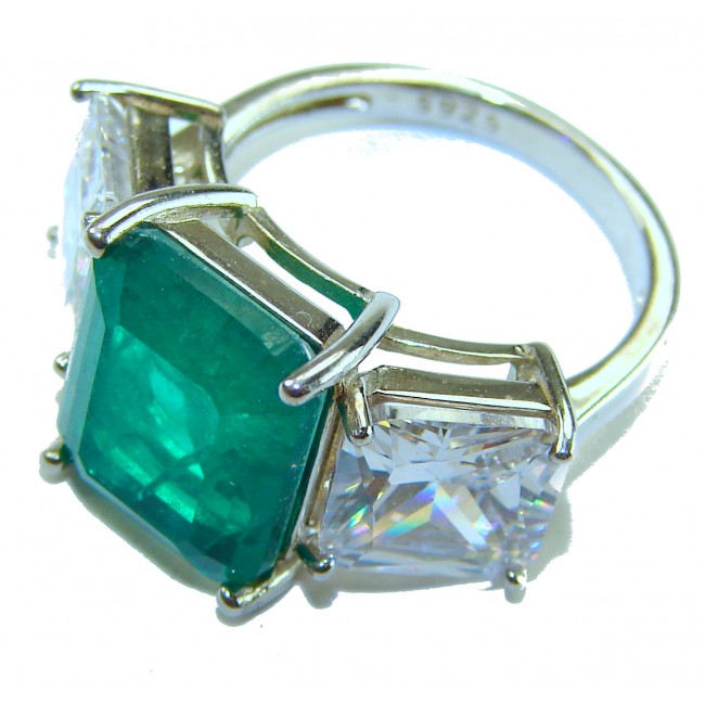 11.4 carat natural Colombian Emerald .925 Sterling Silver handmade Statement Ring size 6 1/4