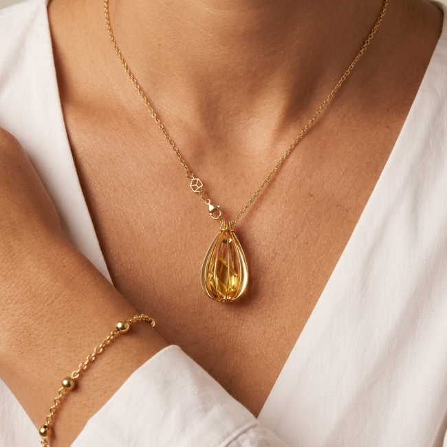 Wonderland Elegant Genuine Baltic Amber 22K Gold over .925 Silver handcrafted Necklace