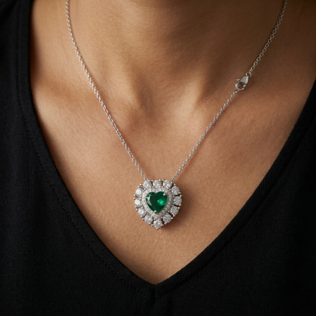 My Heart Natural 3.5 carat Chrome Diopside .925 Silver handcrafted Necklace