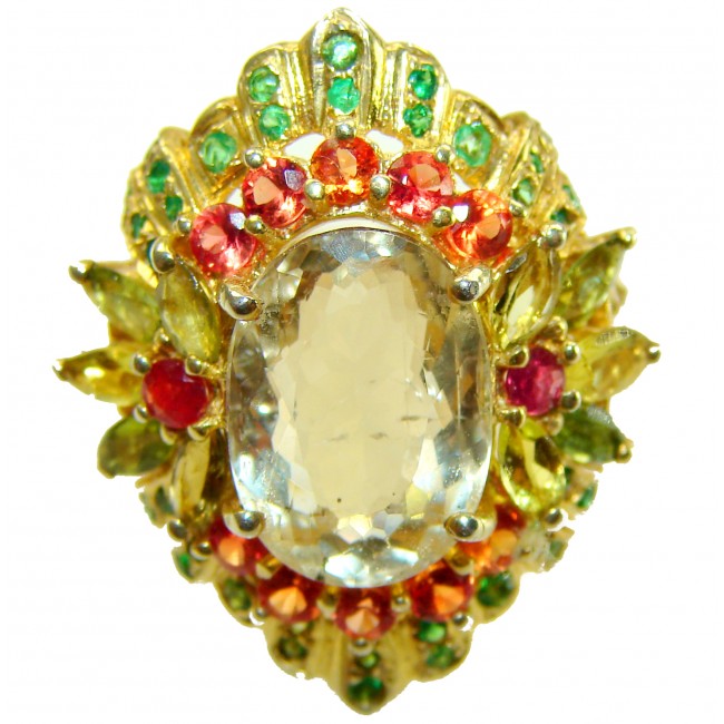 Vivien - Natural 9.8 carat Citrine .925 Sterling Silver dipped in 18K Gold handmade Statement Ring size 7 1/4