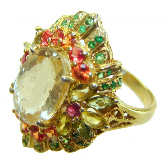 Vivien - Natural 9.8 carat Citrine .925 Sterling Silver dipped in 18K Gold handmade Statement Ring size 7 1/4