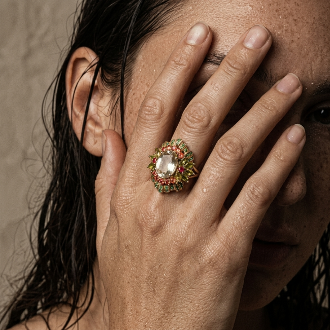 Vivien - Natural 9.8 carat Citrine .925 Sterling Silver dipped in 18K Gold handmade Statement Ring size 7 1/4