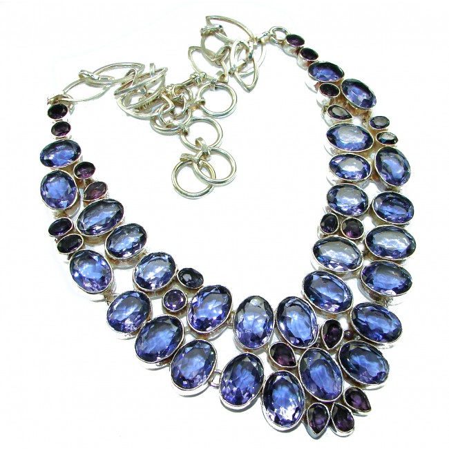 Incredible genuine 125.8 carat Iolite from India .925 Sterling Silver handmade necklace
