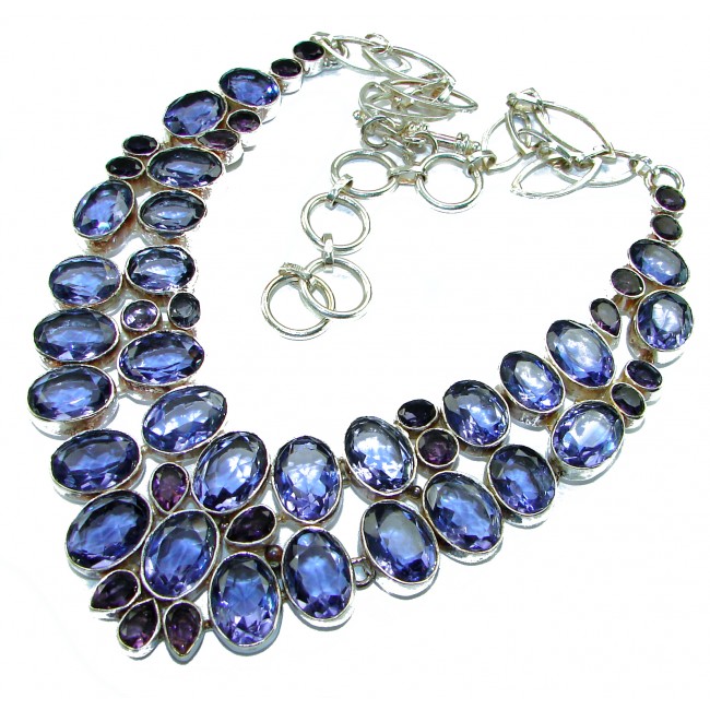 Incredible genuine 125.8 carat Iolite from India .925 Sterling Silver handmade necklace